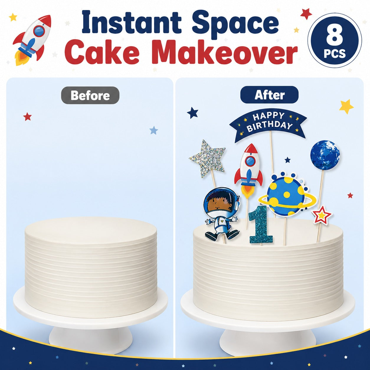 Space Theme Cake Topper - 7PC