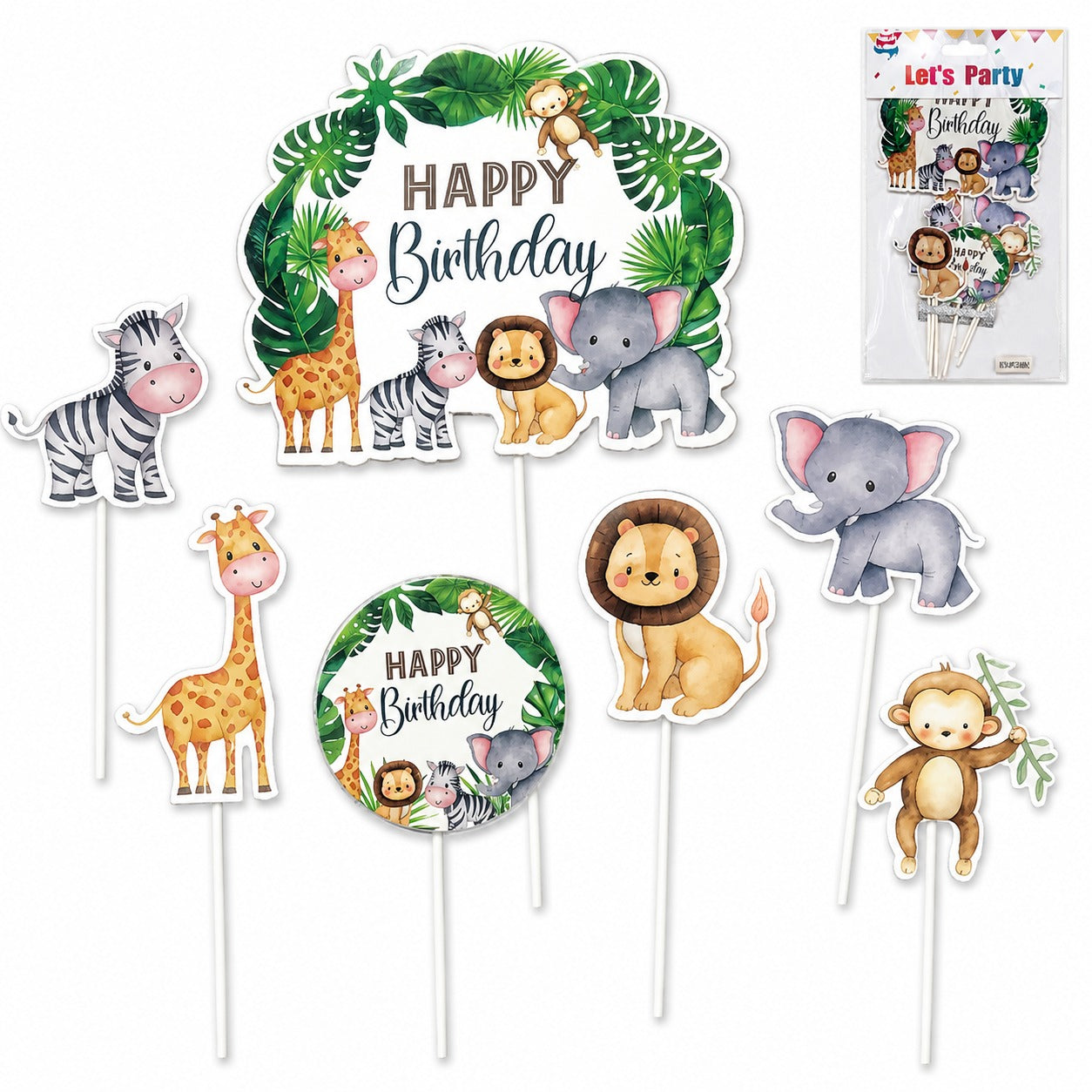 Jungle Animal Theme Cake Topper - 7PC