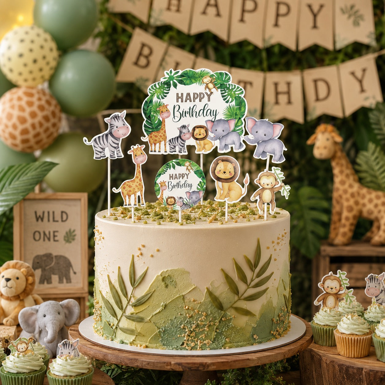 Jungle Animal Theme Cake Topper - 7PC