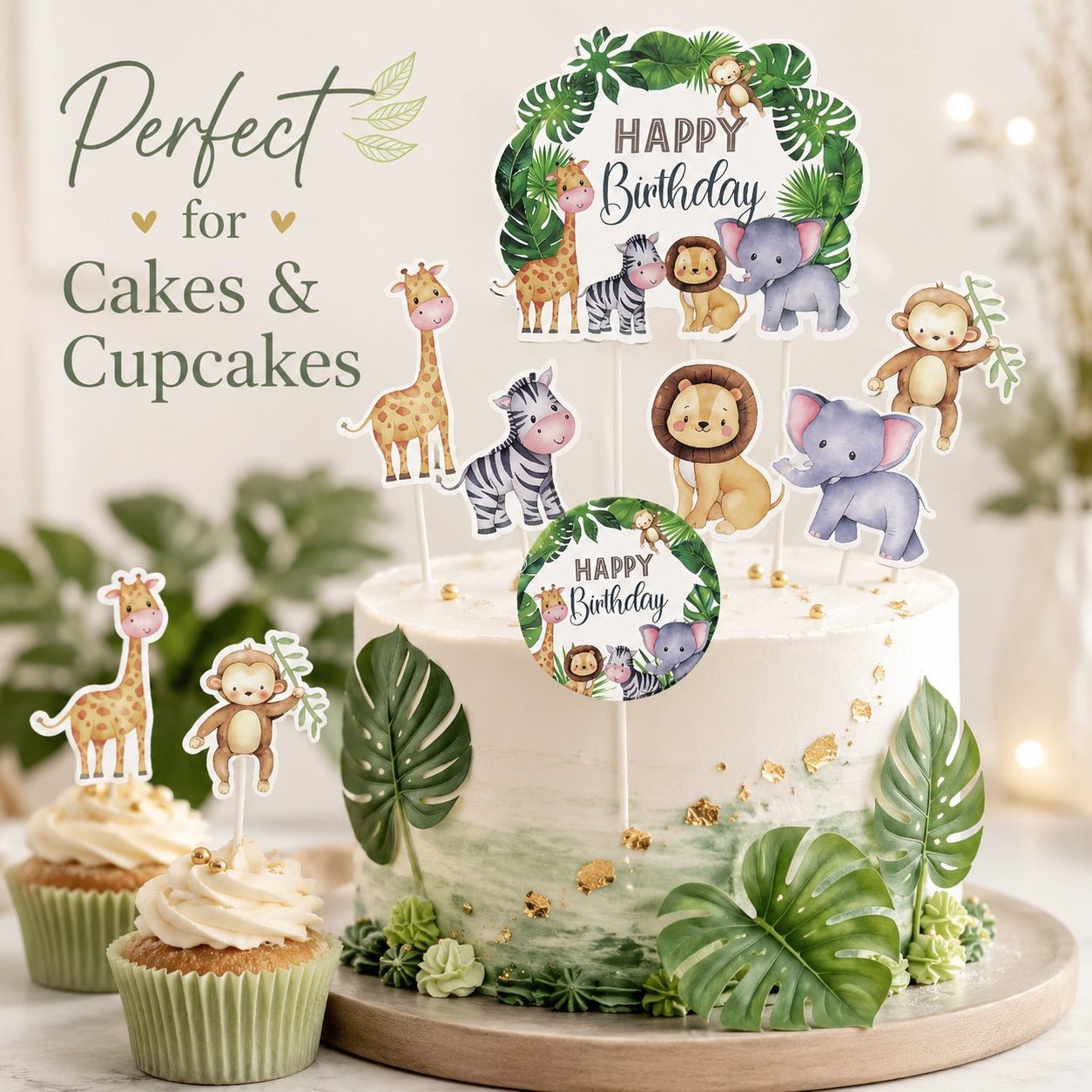 Jungle Animal Theme Cake Topper - 7PC