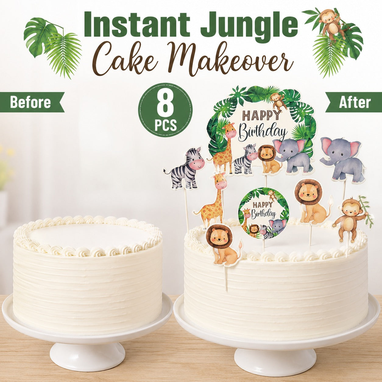 Jungle Animal Theme Cake Topper - 7PC