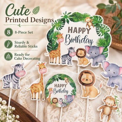Jungle Animal Theme Cake Topper - 7PC