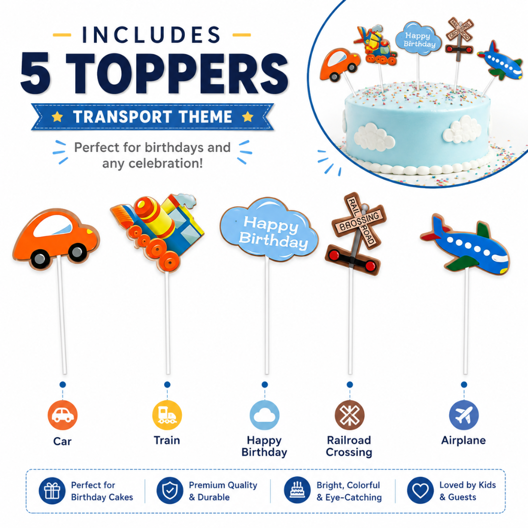 Transport Theme Cake Topper - 5PC