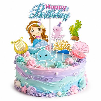 Mermaid Theme Cake Topper - 8PC