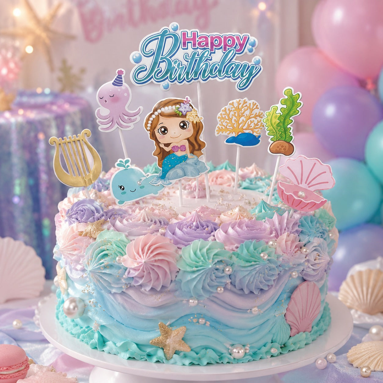 Mermaid Theme Cake Topper - 8PC