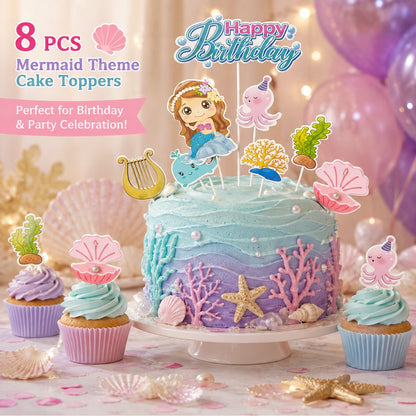 Mermaid Theme Cake Topper - 8PC