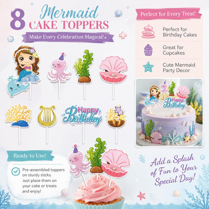 Mermaid Theme Cake Topper - 8PC