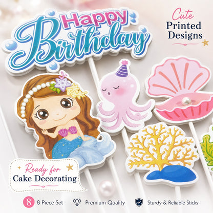 Mermaid Theme Cake Topper - 8PC