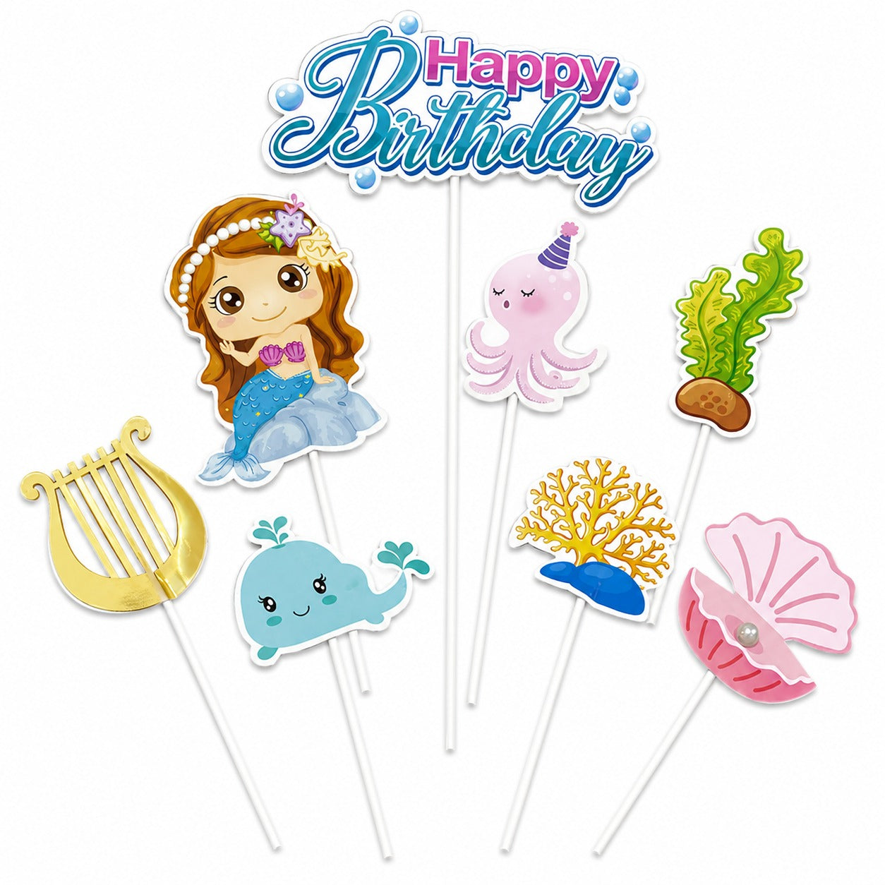 Mermaid Theme Cake Topper - 8PC