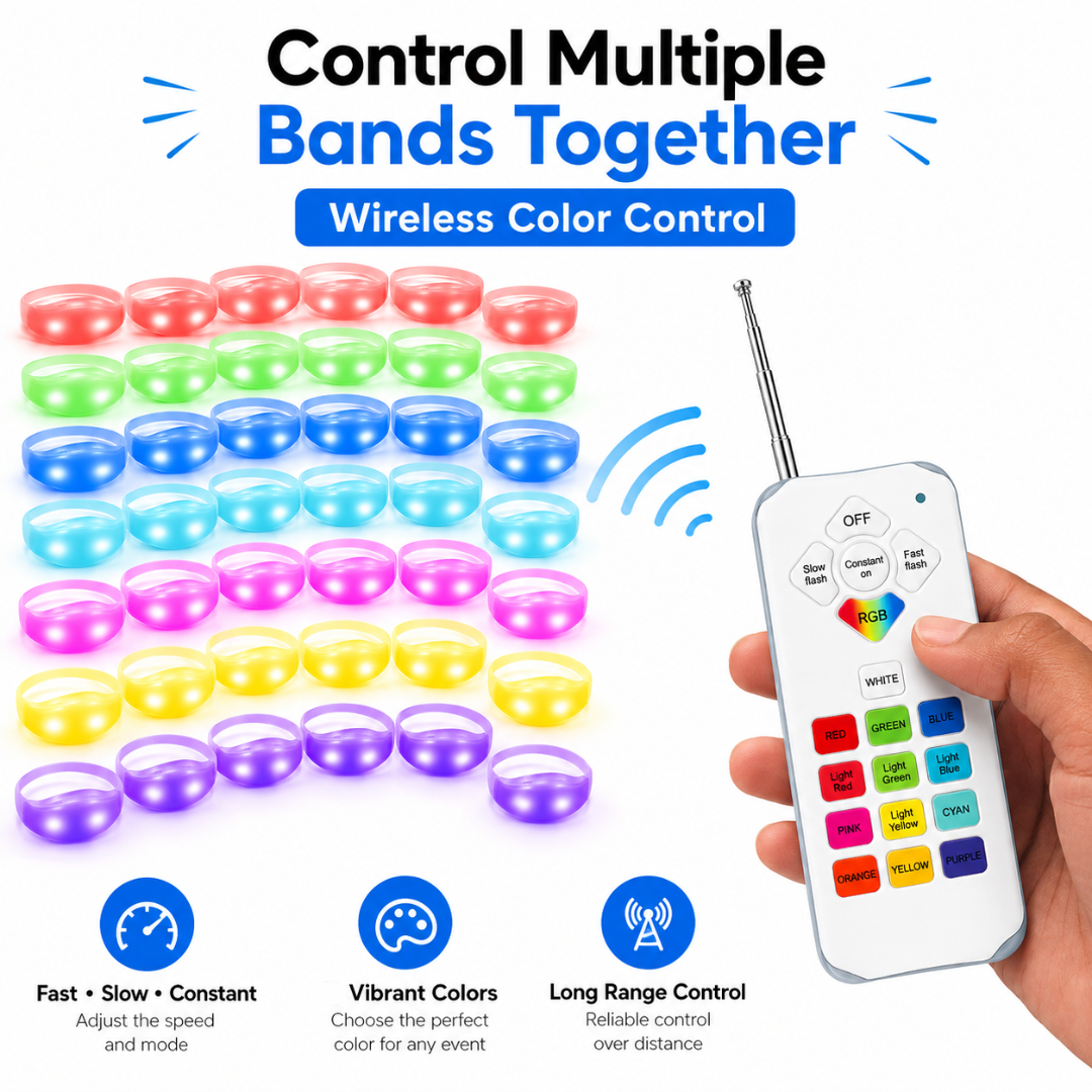 LED Wrist Band Remote Controlled Set - 50PC Kit