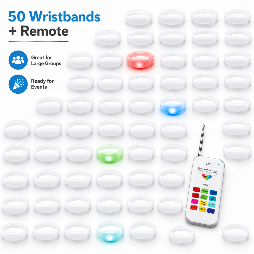 LED Wrist Band Remote Controlled Set - 50PC Kit