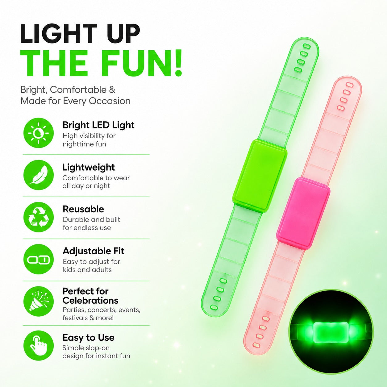 LED Translucent Assorted Neon Color Wrist Band for Kids