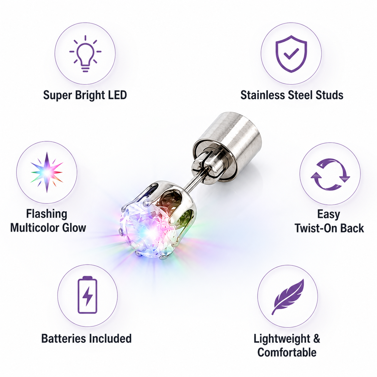 LED Stud Ear Rings - Set of 2