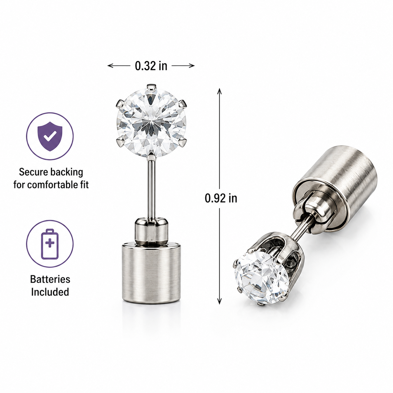 LED Stud Ear Rings - Set of 2