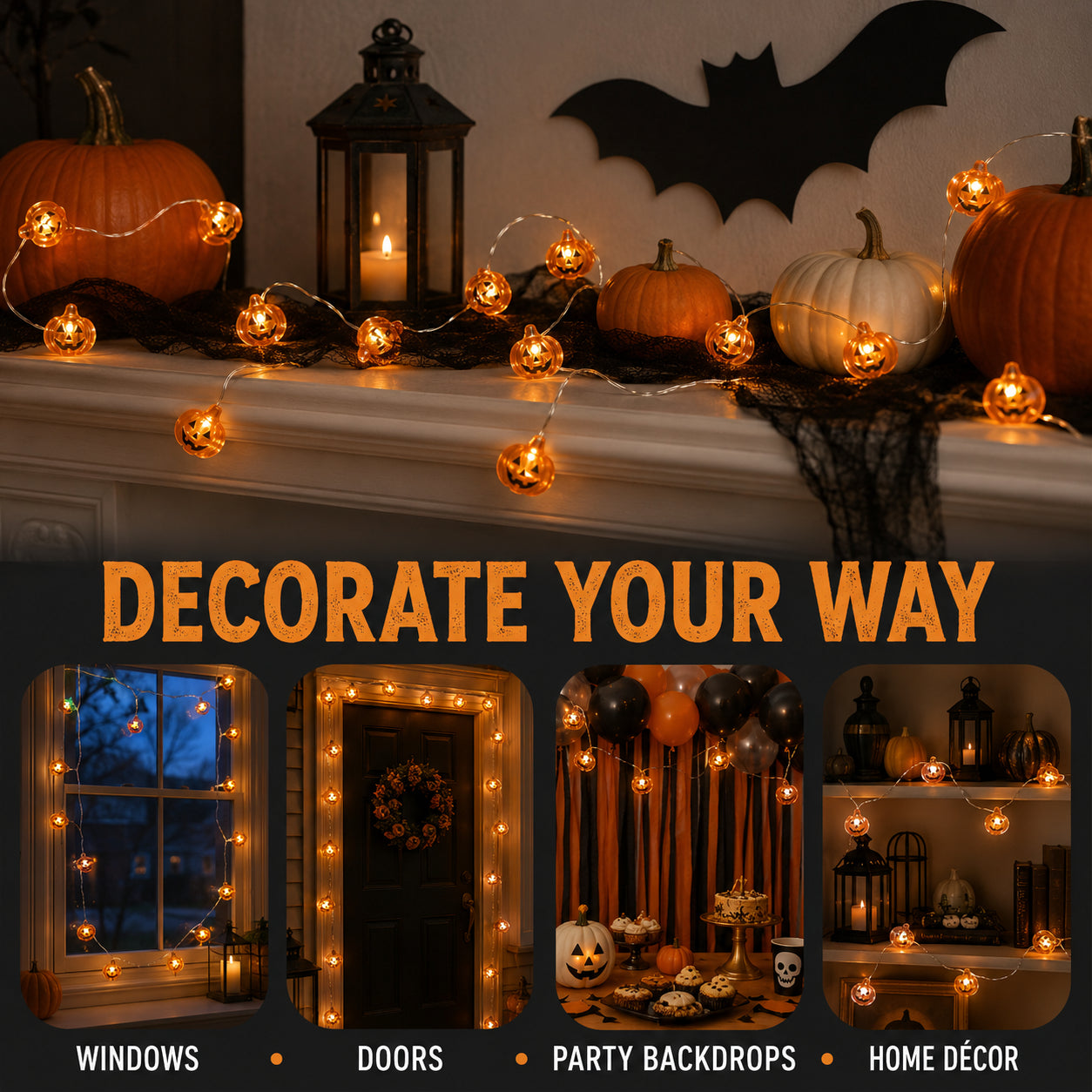 Pumpkin Shaped LED String Lights - 6FT
