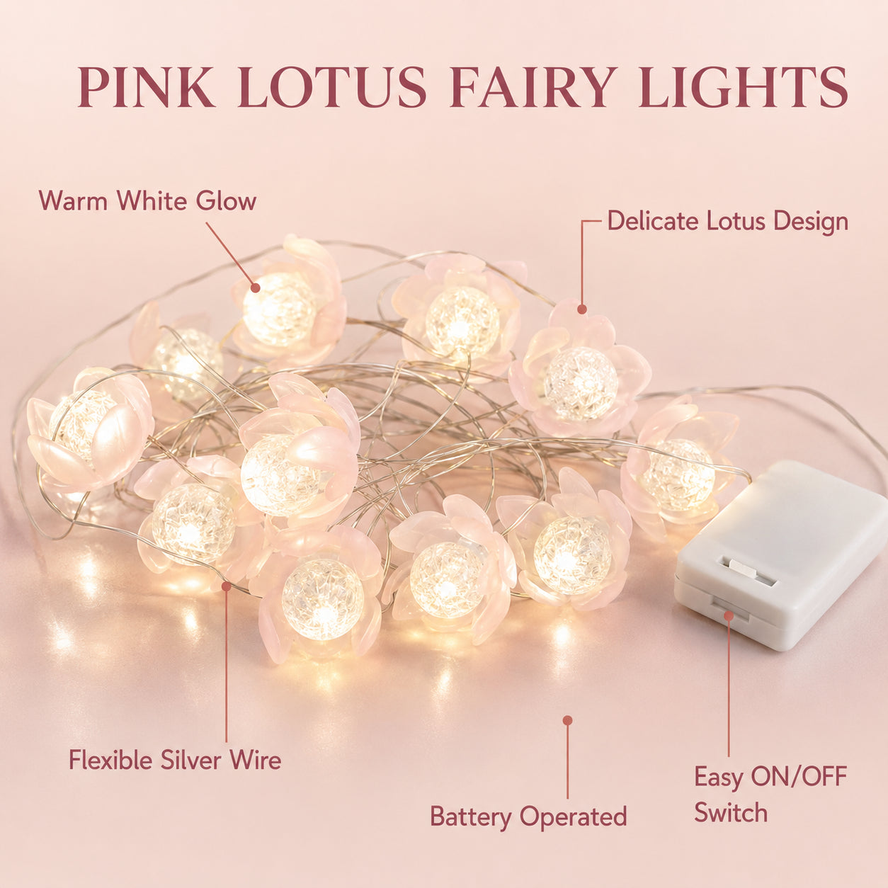 Lotus Shaped LED String Lights - 6FT