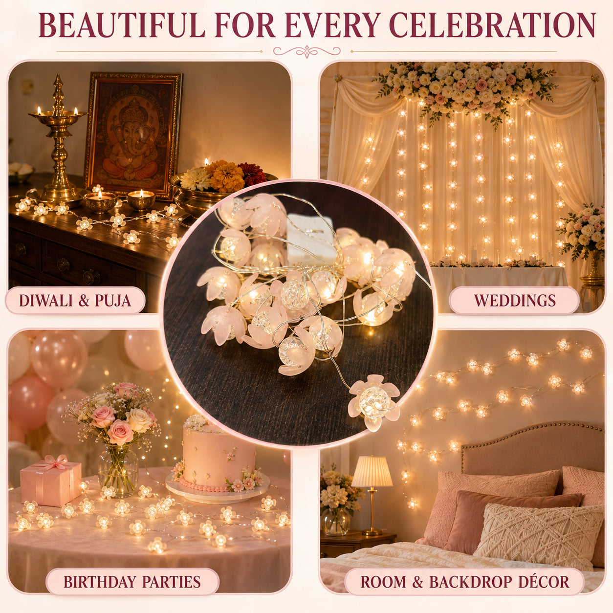 Lotus Shaped LED String Lights - 6FT
