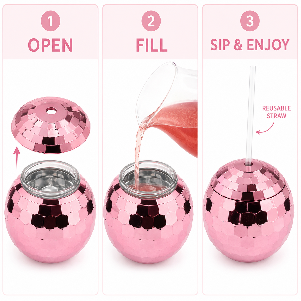 Disco Ball Cocktail Drinking Cups Pink - 1PC
