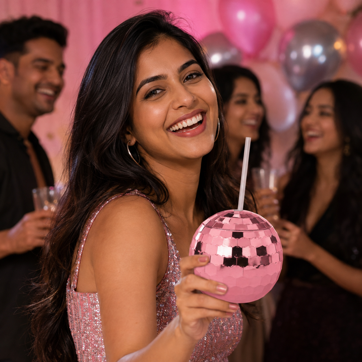 Disco Ball Cocktail Drinking Cups Pink - 1PC