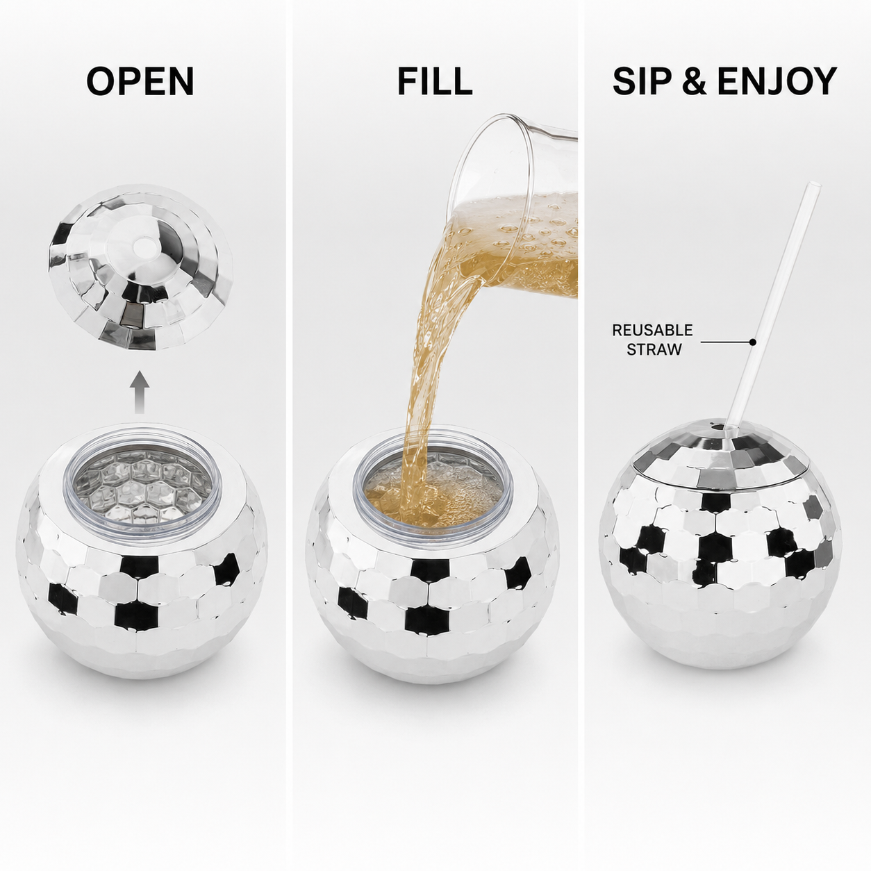 Disco Ball Cocktail Drinking Cups Silver - 1PC