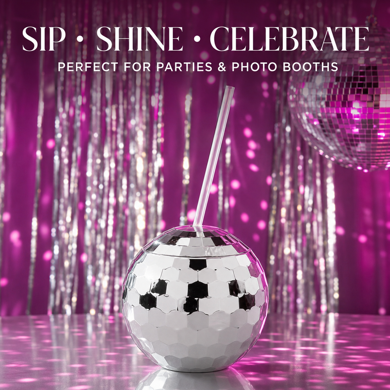 Disco Ball Cocktail Drinking Cups Silver - 1PC