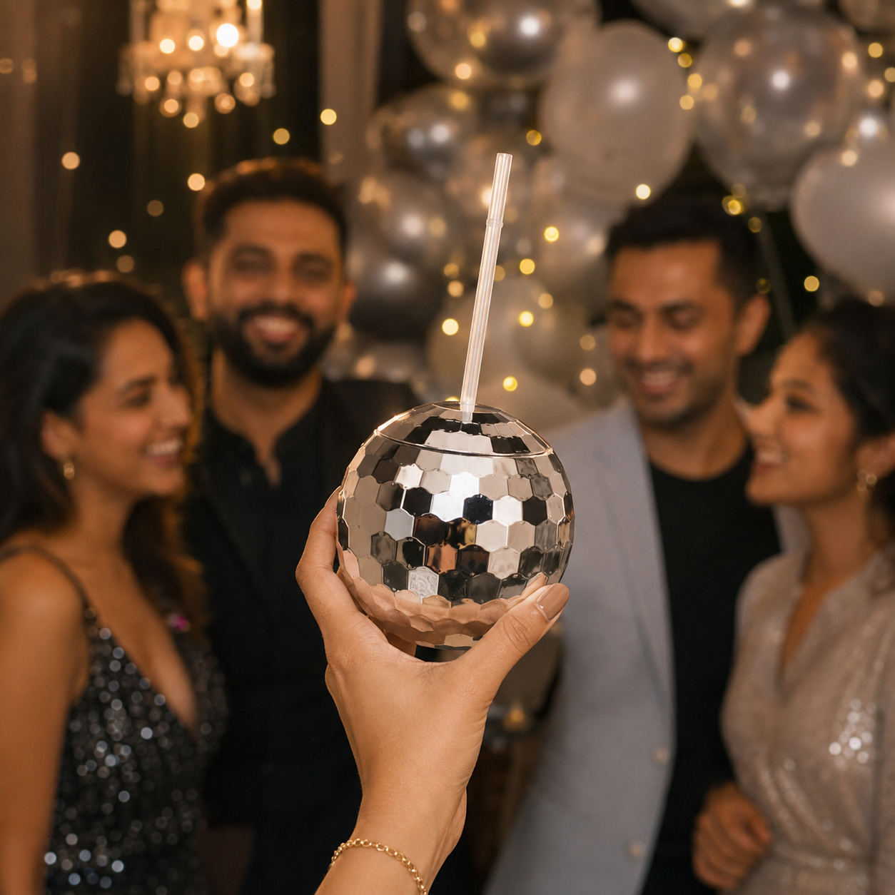 Disco Ball Cocktail Drinking Cups Silver - 1PC