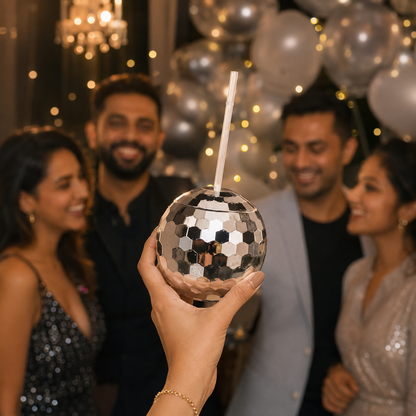 Disco Ball Cocktail Drinking Cups Silver - 1PC
