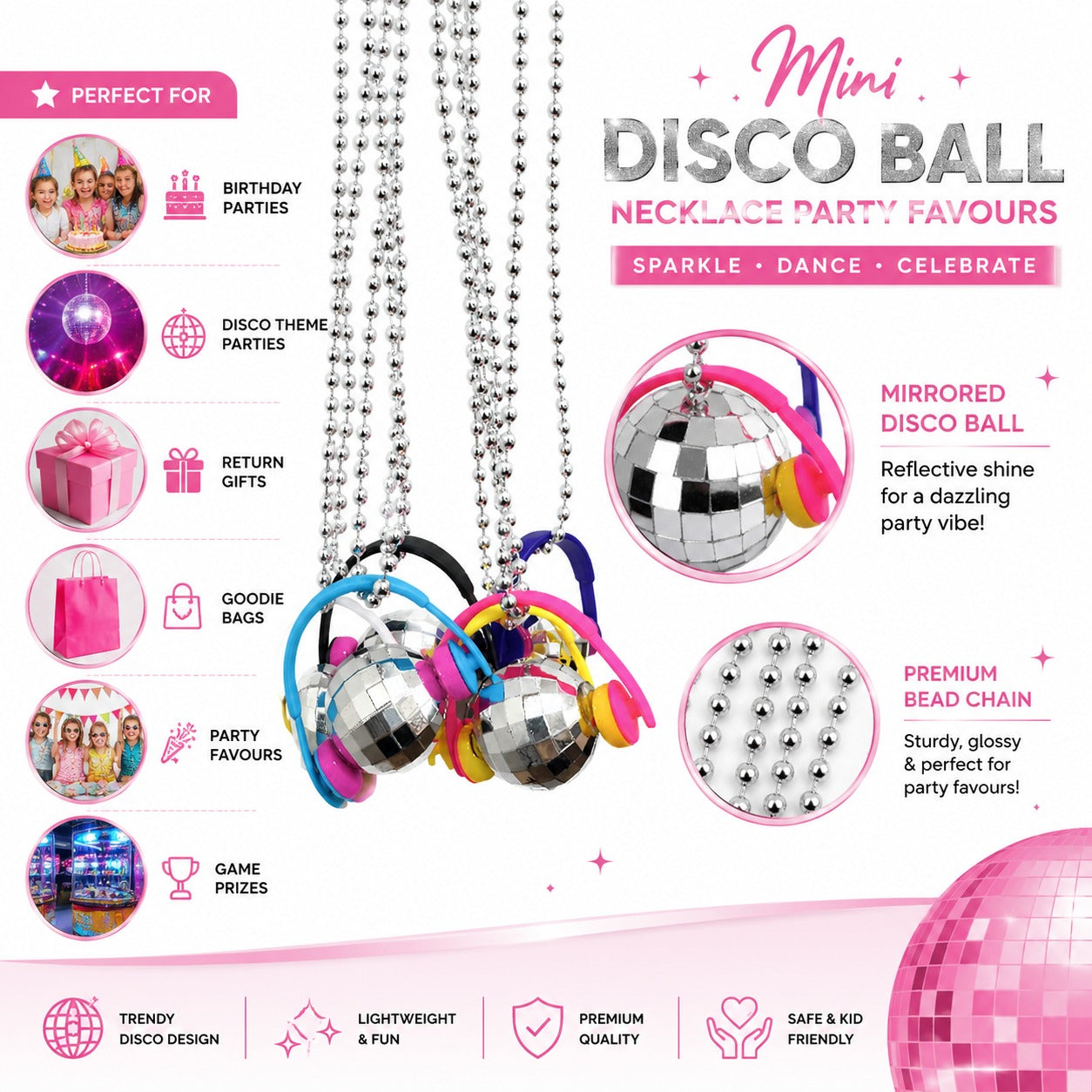 Disco Ball Necklace - 6PC