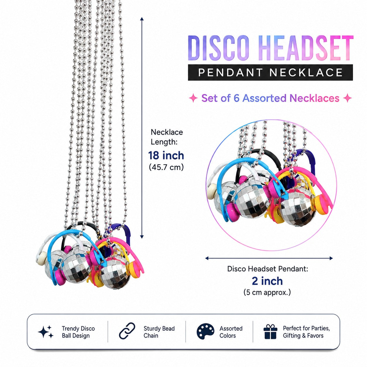 Disco Ball Necklace - 6PC