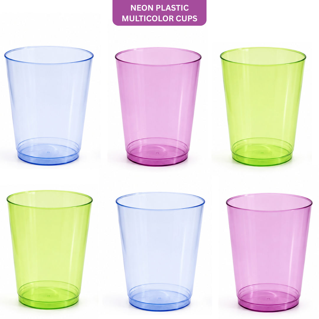 Neon Plastic Multicolor Reusable Cups - 6PC - 350ML