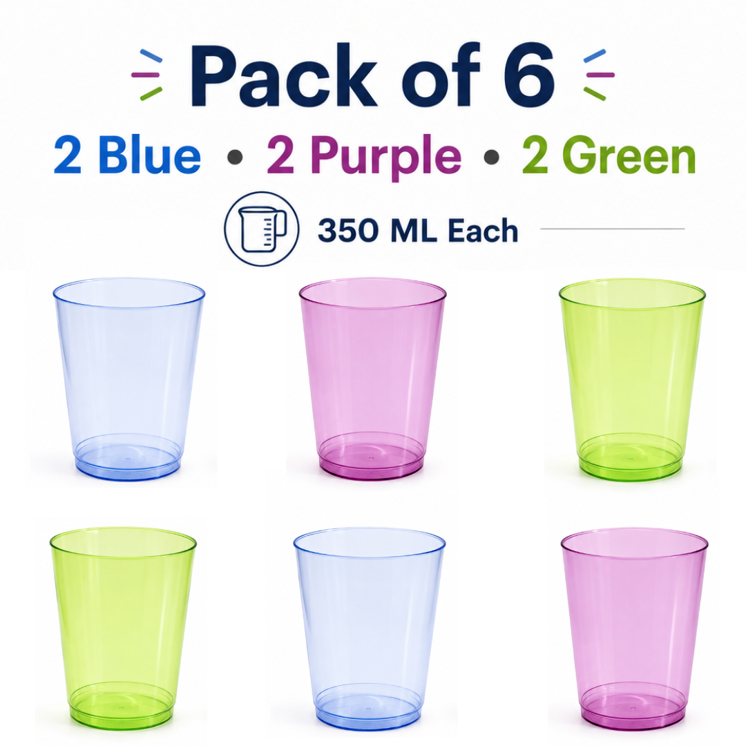 Neon Plastic Multicolor Reusable Cups - 6PC - 350ML