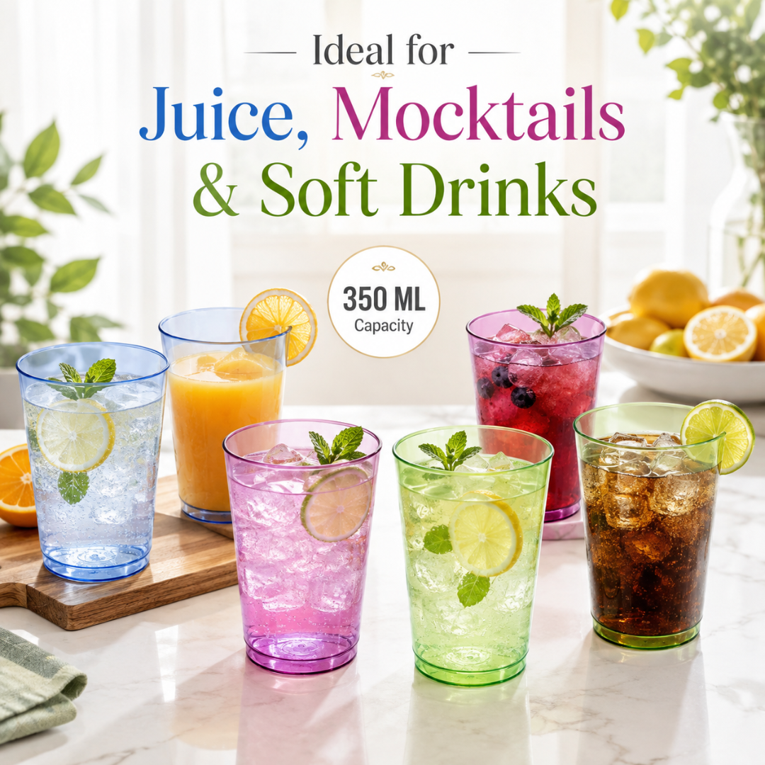 Neon Plastic Multicolor Reusable Cups - 6PC - 350ML