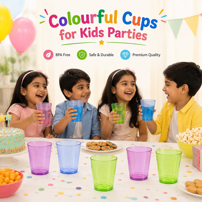 Neon Plastic Multicolor Reusable Cups - 6PC - 350ML