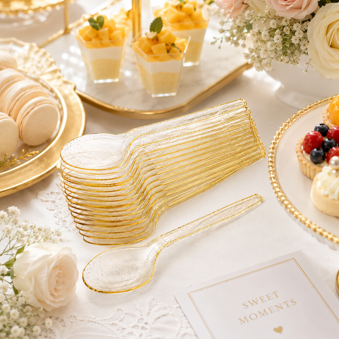 Gold Powder Plastic Spoons - 20PC