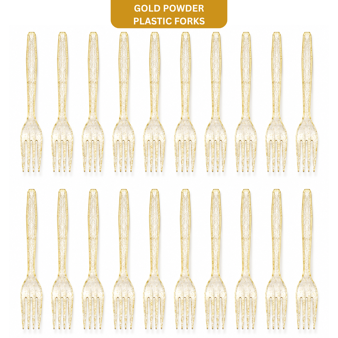 Gold Powder Plastic Forks - 20PC