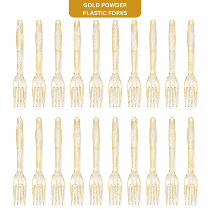 Gold Powder Plastic Forks - 20PC