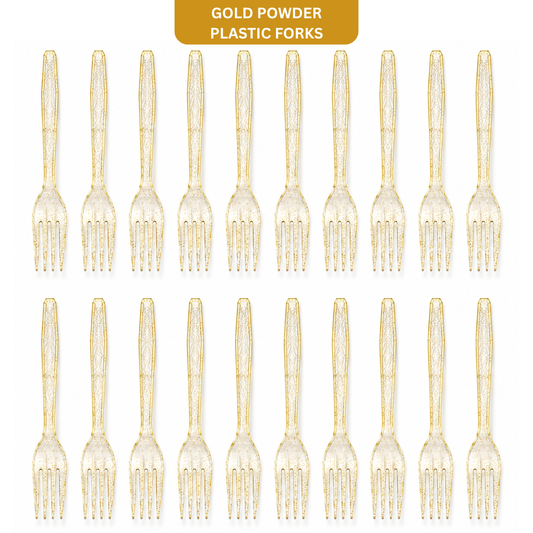 Gold Powder Plastic Forks - 20PC