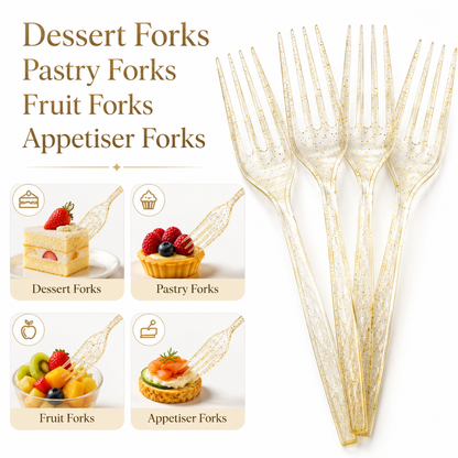 Gold Powder Plastic Forks - 20PC