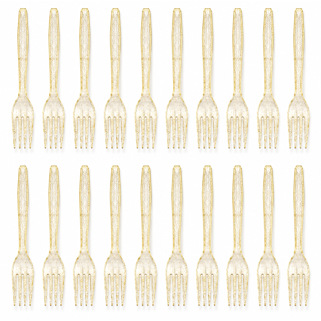 Gold Powder Plastic Forks - 20PC