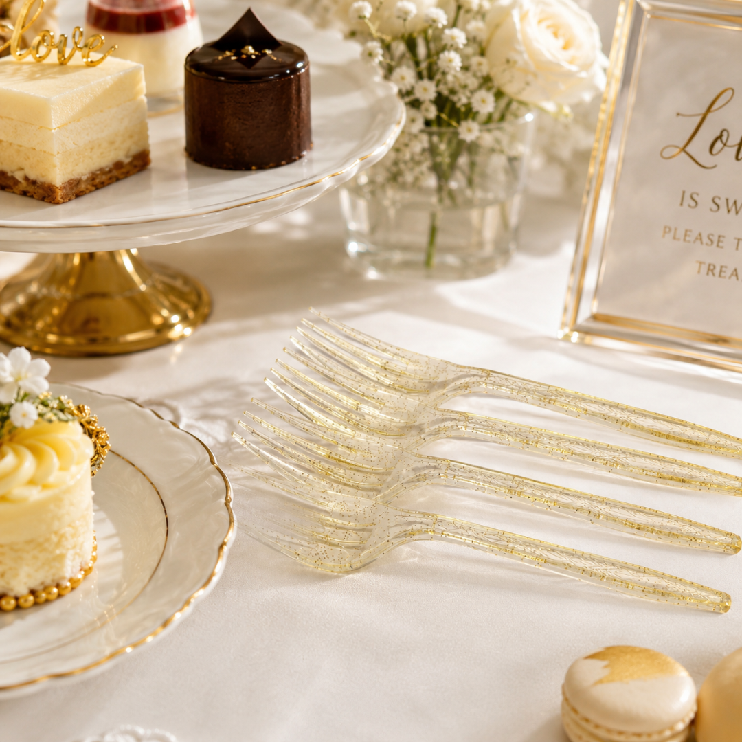 Gold Powder Plastic Forks - 20PC