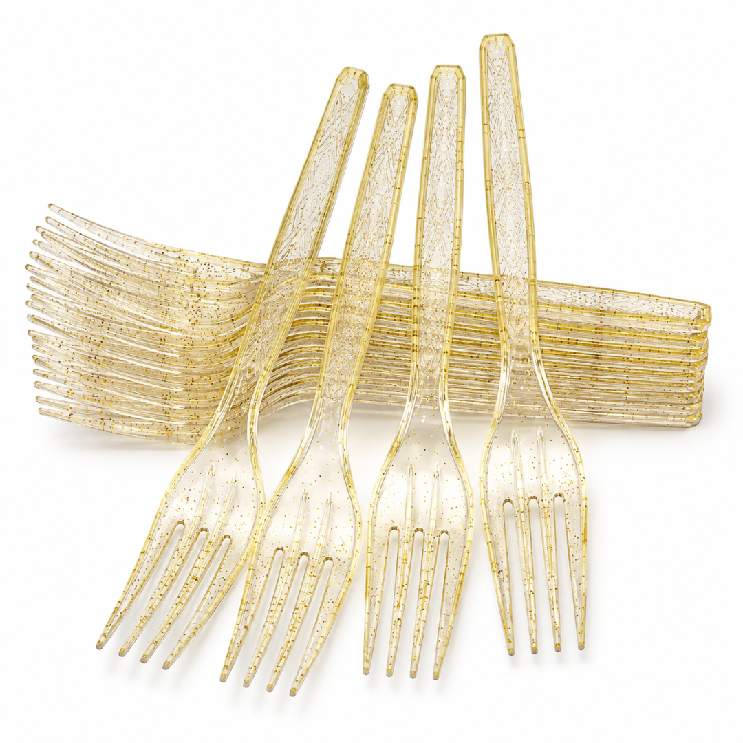 Gold Powder Plastic Forks - 20PC