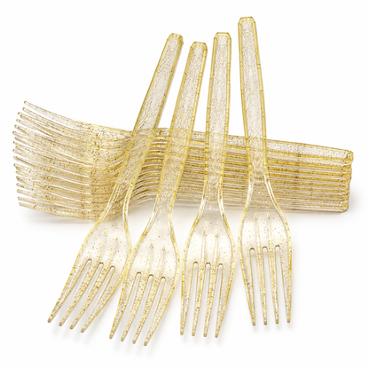 Gold Powder Plastic Forks - 20PC