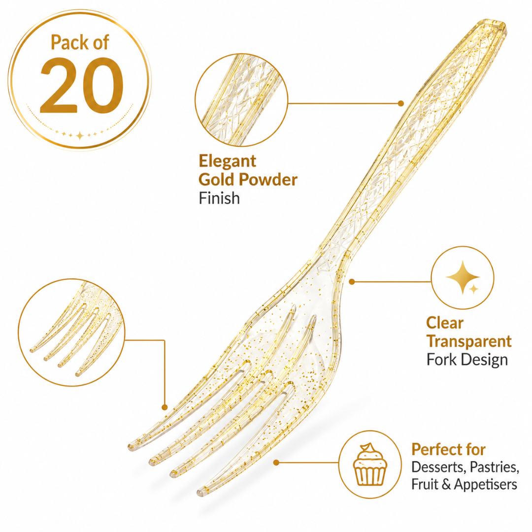 Gold Powder Plastic Forks - 20PC
