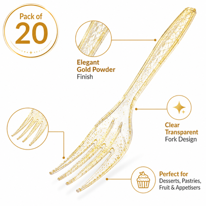 Gold Powder Plastic Forks - 20PC