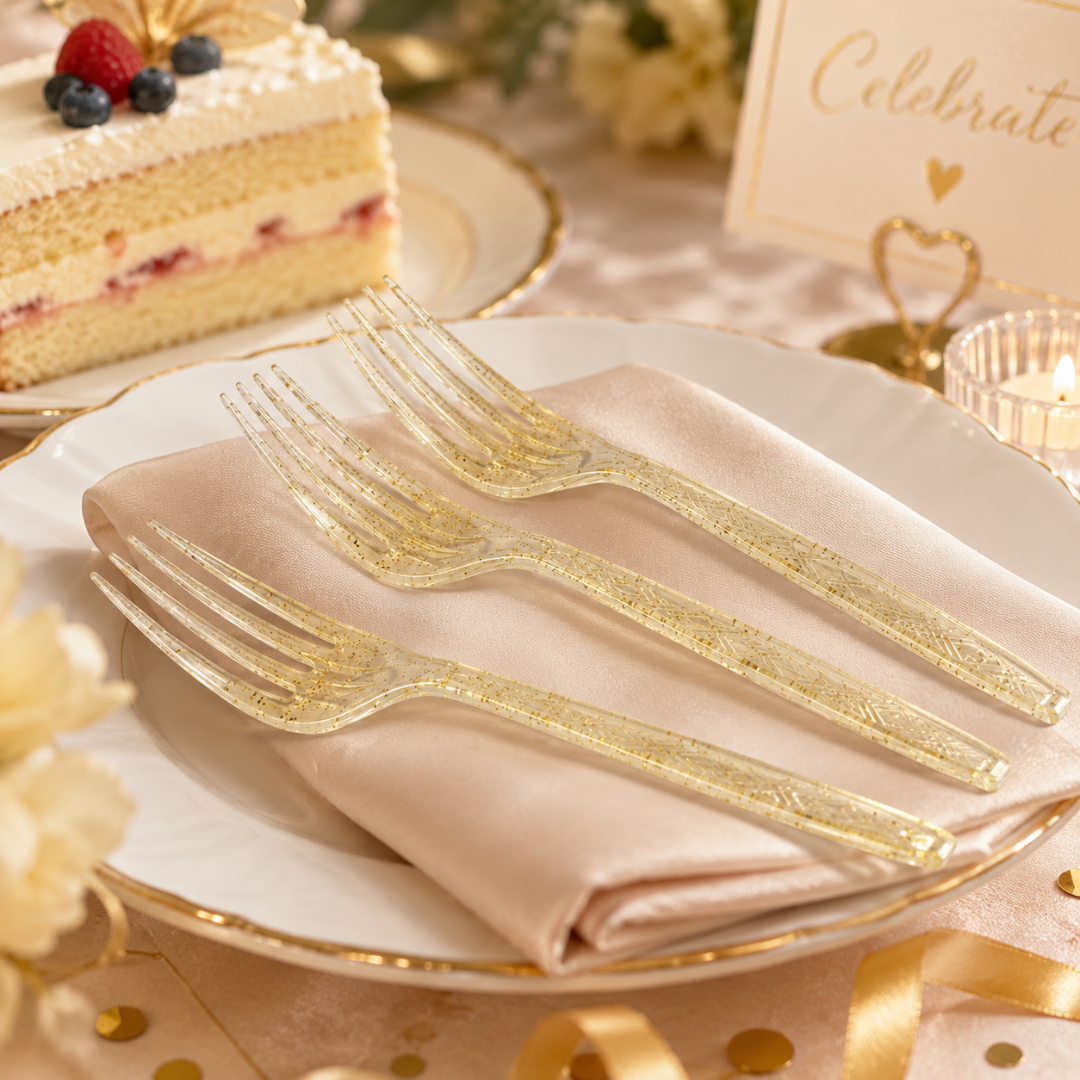 Gold Powder Plastic Forks - 20PC