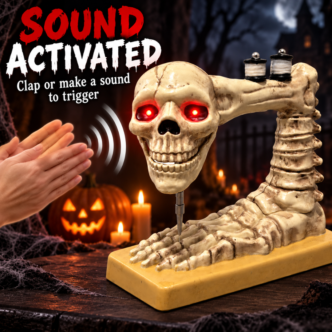 Skull Head Sewing Machine Halloween Prop with Light & Sound