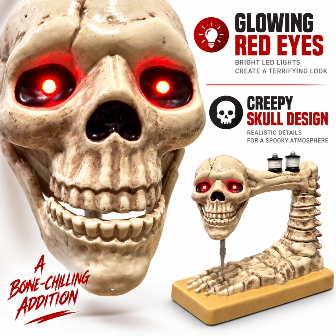 Skull Head Sewing Machine Halloween Prop with Light & Sound