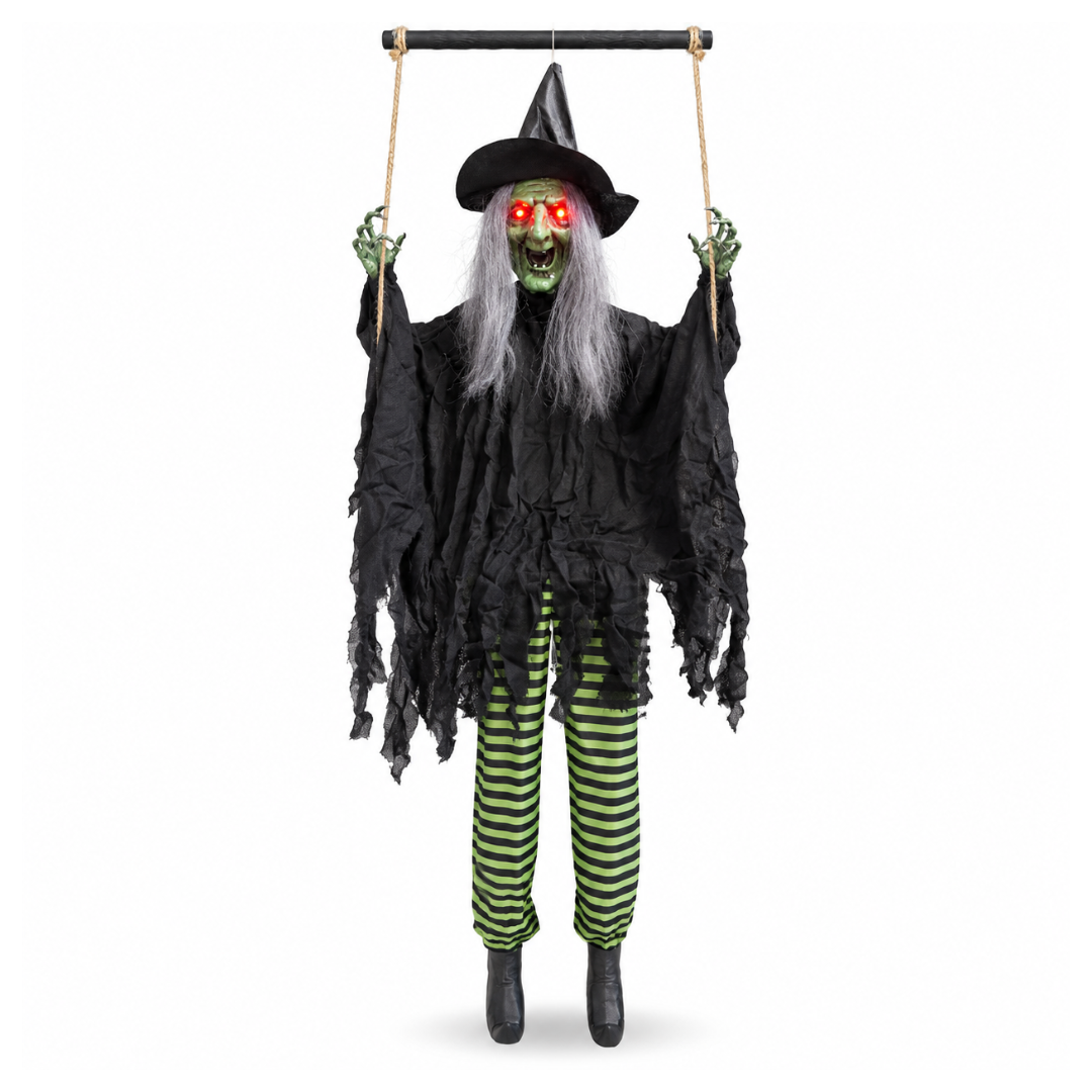 Green Haired Light Up Witch on a Swing with Light & Sound