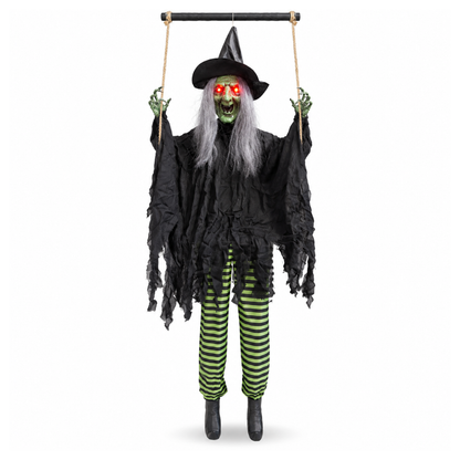 Green Haired Light Up Witch on a Swing with Light & Sound
