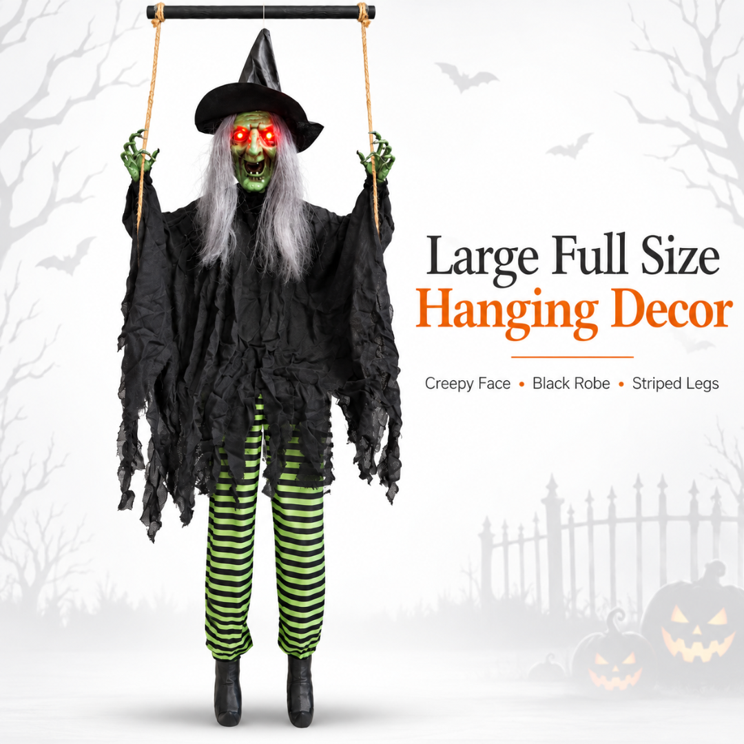 Green Haired Light Up Witch on a Swing with Light & Sound